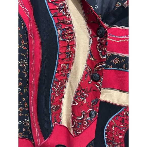 Vintage Koret Floral Patchwork Shirt Red Black Sz 18W Button Up Bohemian Artsy - Picture 4 of 11